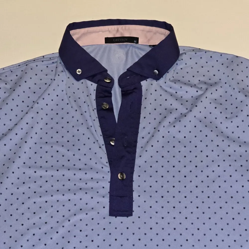 Greyson Polo Shirt Mens Medium All Over Print Button Down Golf Stretch Tech